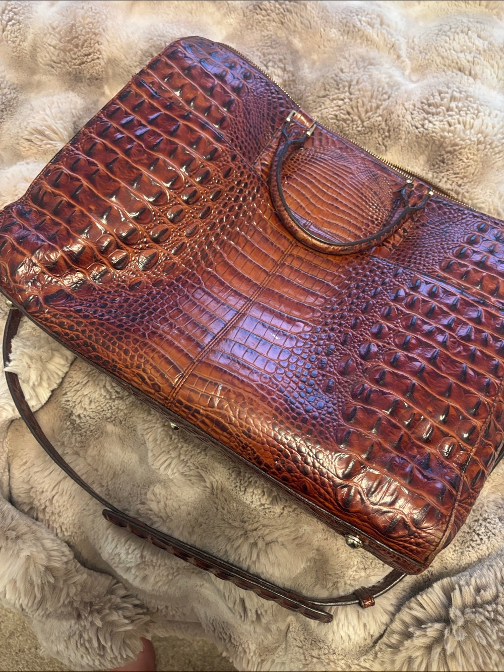 Brahmin Croc-Embossed Leather Tote in Rich Chestnut Brown Briefcase